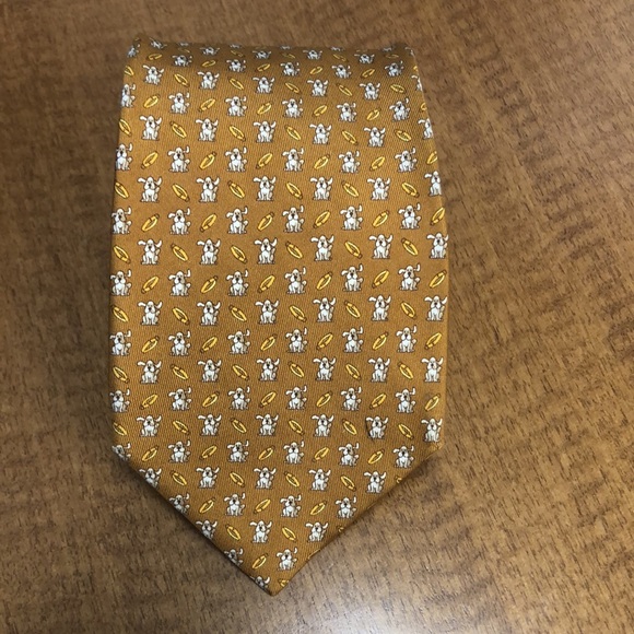 Salvatore Ferragamo silk tie Dog and collar print in gold - Picture 7 of 7